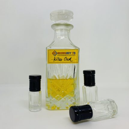 The “KILLER OUD”Attar for Men is a one-of-a-kind and excitingly sharp and ravishing fragrance. A vibrant manly fragrance with Bergamot, oregano, and allspice as top note provide opening with a fresh and spicy burst that has wonderful anti-depressant properties that stimulate the soul and provides courage to share inner-self. Its heart notes, opoponax, and Incense give a texture of luminous and raspy feel. Killer OUD dances like fire in a Smokey whirl. Leather, oud, patchouli, and sandalwood as base notes awaken a masculine effect and you should always be careful how much you Apply because Killer OUD is extremely potent with long-lasting effects. Killer Oud Attar Hard Perfume oil